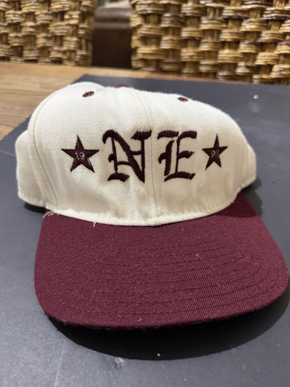 NE Vintage Made In USA SnapBack Hat Maroon & White 1993
